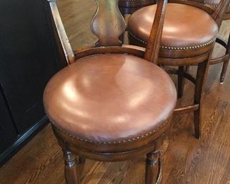 BREAKFAST ROOM CUSTOM BAR STOOLS, LEATHER SEATS & BRASS FOOT RAILS