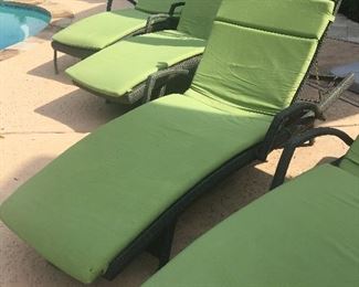 FRONTGATE CHAISE LOUNGES W/CUSHIONS, SET OF 4