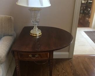 HICKORY & WHITE DROP LEAF END TABLE with CRYSTAL LAMP