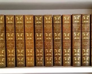 Large leather bound set of Thackaray's works