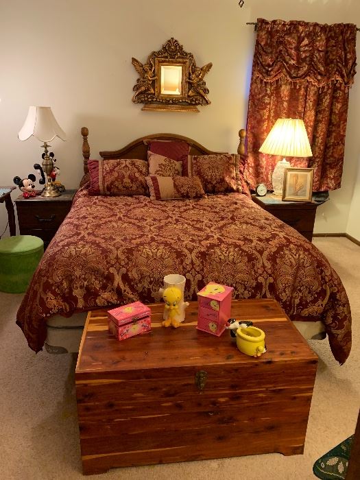  Gorgeous queen size bed, two night stands, And a chest of drawers. The bedding and the curtains will be sold separately