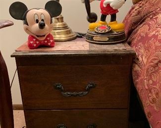  Night stands pair, Mickey Mouse telephone, Mickey mouse piggy bank 
