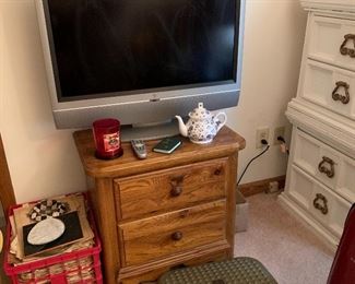 Flat screen television, nightstand