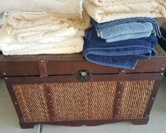 Wood and wicker blanket chest