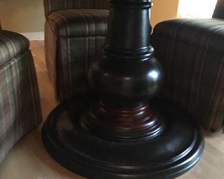Solid wood pedestal base to dining table
