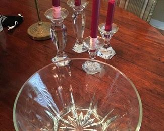Crystal bowl and candlesticks