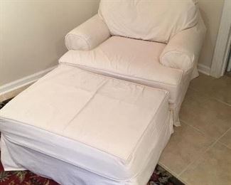 Chair and ottoman with slip covers