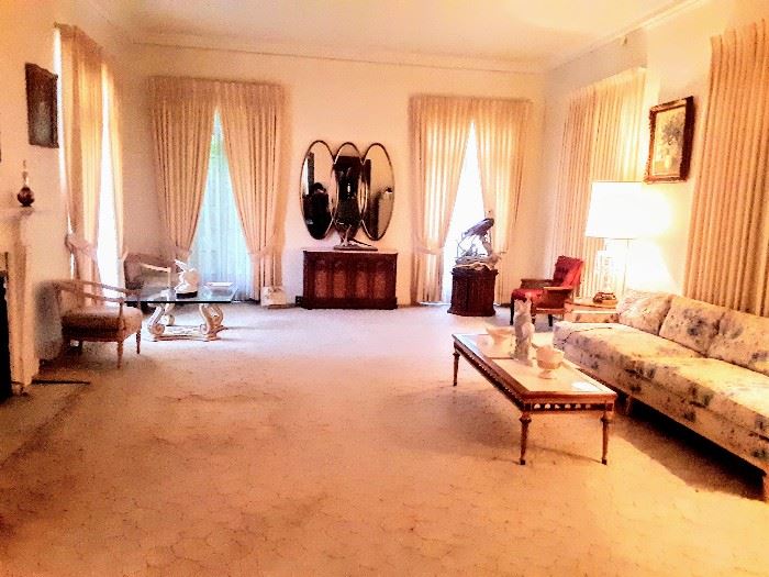 Beautiful first panoramic view of over-sized Formal Living Room.