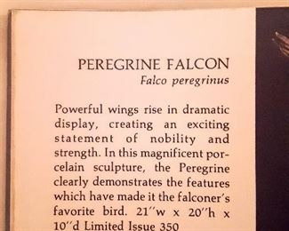 "Boehm" porcelain brochure Peregrine Falcon, limited issue of 350.