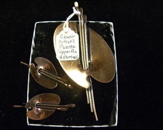 Artist Palette Copper Pin & Earrings