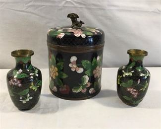 Cloisonné Lidded Jar & Vases Vintage 4 Piece https://ctbids.com/#!/description/share/227196