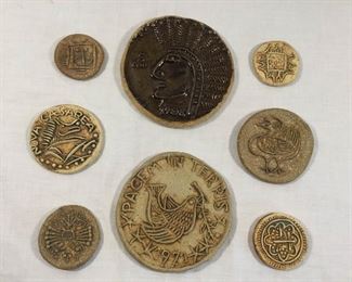 Stamped Pottery Discs Vintage 8 Piece https://ctbids.com/#!/description/share/227199