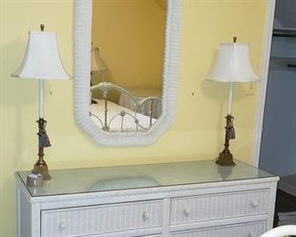  Henry Link Company Wicker Dresser/Mirror, Lamps