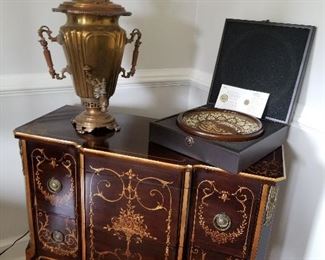 Painted Cabinet, Samovar, John Widdicomb,   Painted chest. 