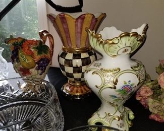 Vase (MacKenzie Childs),  Vase (Herend), Pitcher (vintage Fitz & Floyd )