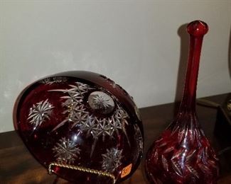 Red Crystal glass tree topper , Crystal bowl 