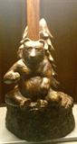 Cute Carved wooden bear lamp