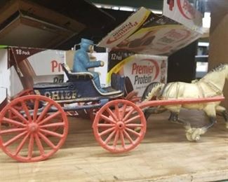 Antique Metal Chief Fire Department Horse and Buggy