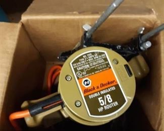 Black And Decker HP Router, And Bucket Filled With Various Items