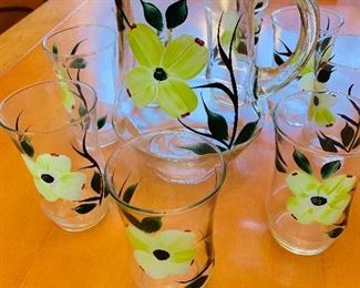 Hand Painted Pitcher and Tumbler Set