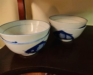 Blue and White, Oriental Rice Bowls