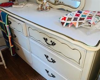 Blonde Bedroom, Matching Chest of Drawers with Mirror, Tall Chest of Drawers, Double Bed, Head Board, frame and slats