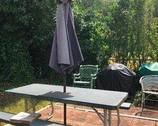 picnic table and patio umbrella