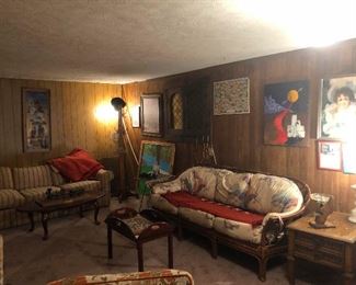wide angle of paneled den from the 70s