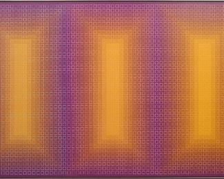Julian Stanczak, "Stratified, 1978" Acrylic on canvas, 80 3/4 x 50 3/4" high
