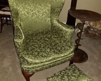 Wing back chair with footstool