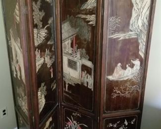 Antique Chinese wall screen - the front has carving & hand painting...