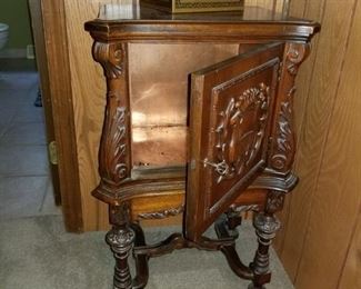 Incredible! Copper lined smoking stand with amazing carving!