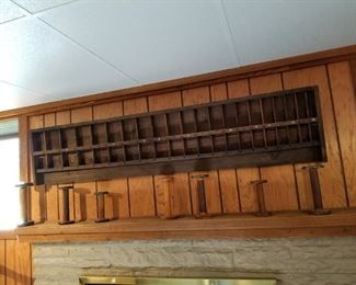 Old wood spools & typesetters box - measures about 6' long!