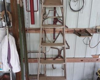 Fence posts, post pounder wooden ladder, hay hooks