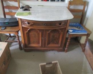 American Victorian bow front washstand. Exceptional quality.