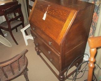 Victorian oak slant desk