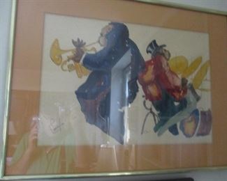 Michael Smiraldo watercolor of jazz players. Looks like a Meirsdorff