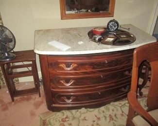 American Victorian bowfront marble top dresser