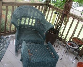 Wicker chair and ottoman