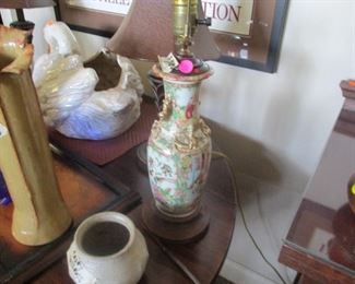 Rose medallion vasiform lamp, Qing period. Auction contains other Rose Medallion