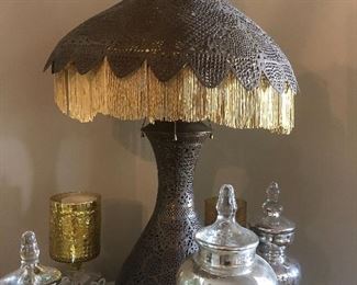 Unusual Large Brass Lamp with lots of detail over two feet tall. 