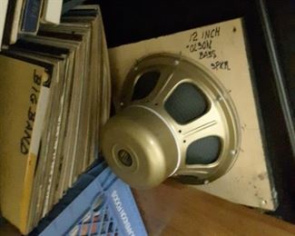 12 Inch Olson Bass Speaker, Crates filled with Records.