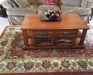 Coffee Table - lid raises and can be used as small table - lots of storage. Rug also for sale.