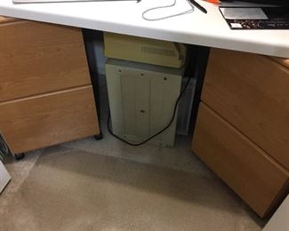Desk top with filing cabinets