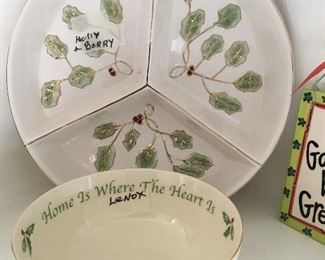 Lenox Holly Berry divided plate and bowl