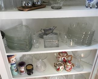 Snack plate sets, miscellaneous leaded glass pieces, others