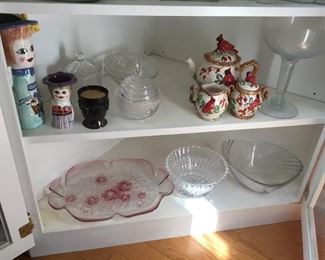 Tea set is Cardinals, other leaded glass