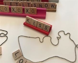 Scrabble games, thousands of tiles,crafts made from the letters