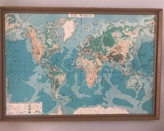 Very large 3D vintage world map.
