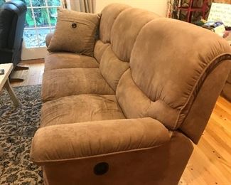 Lazy boy full size sofa with two recliners on the ends, comfortable and only a few years old, 